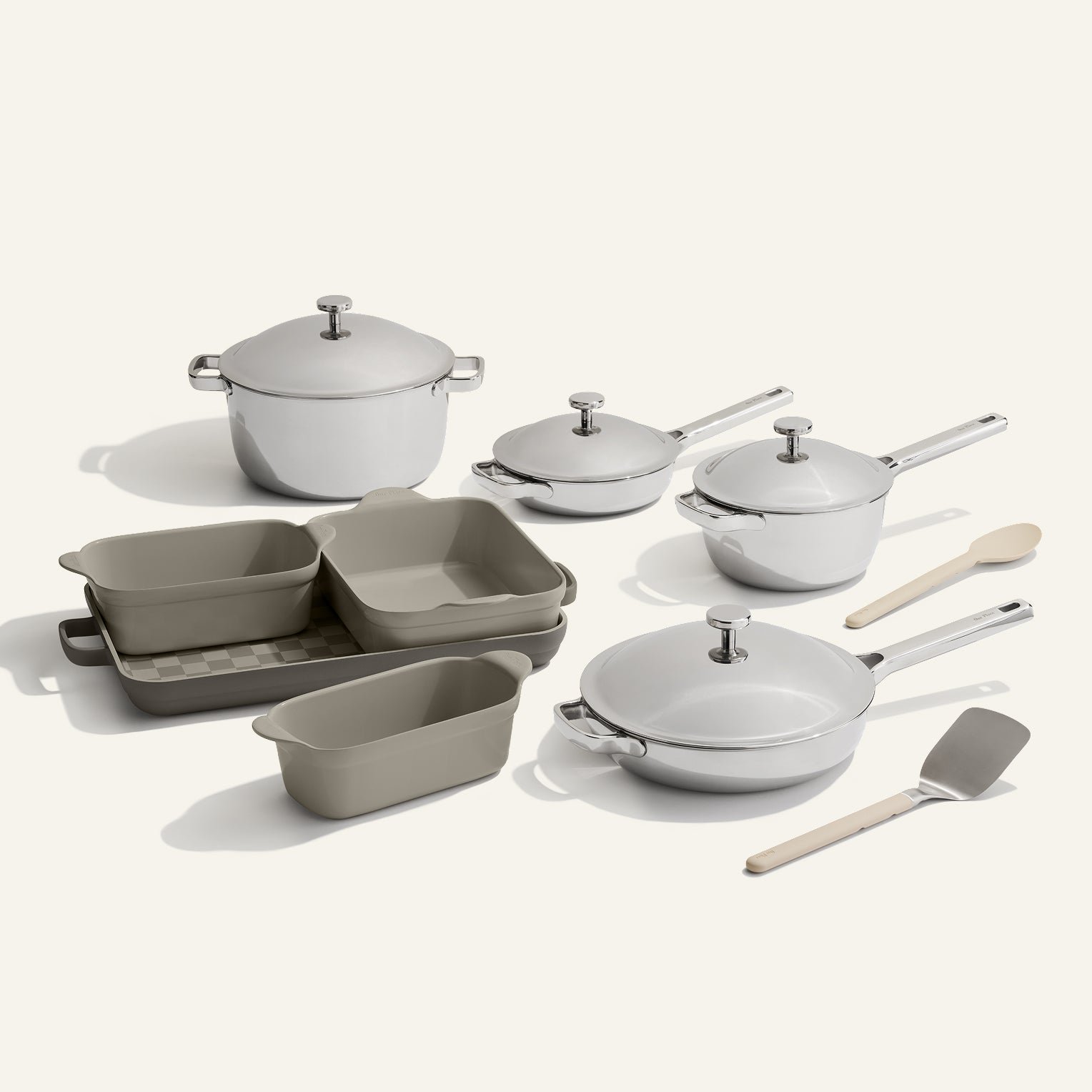 our-place-product-thumbnail-TitaniumProCookwareBakewareSet-chrome-BakewareSet-Char Titanium Pro Cookware + Bakeware Set - Image 1